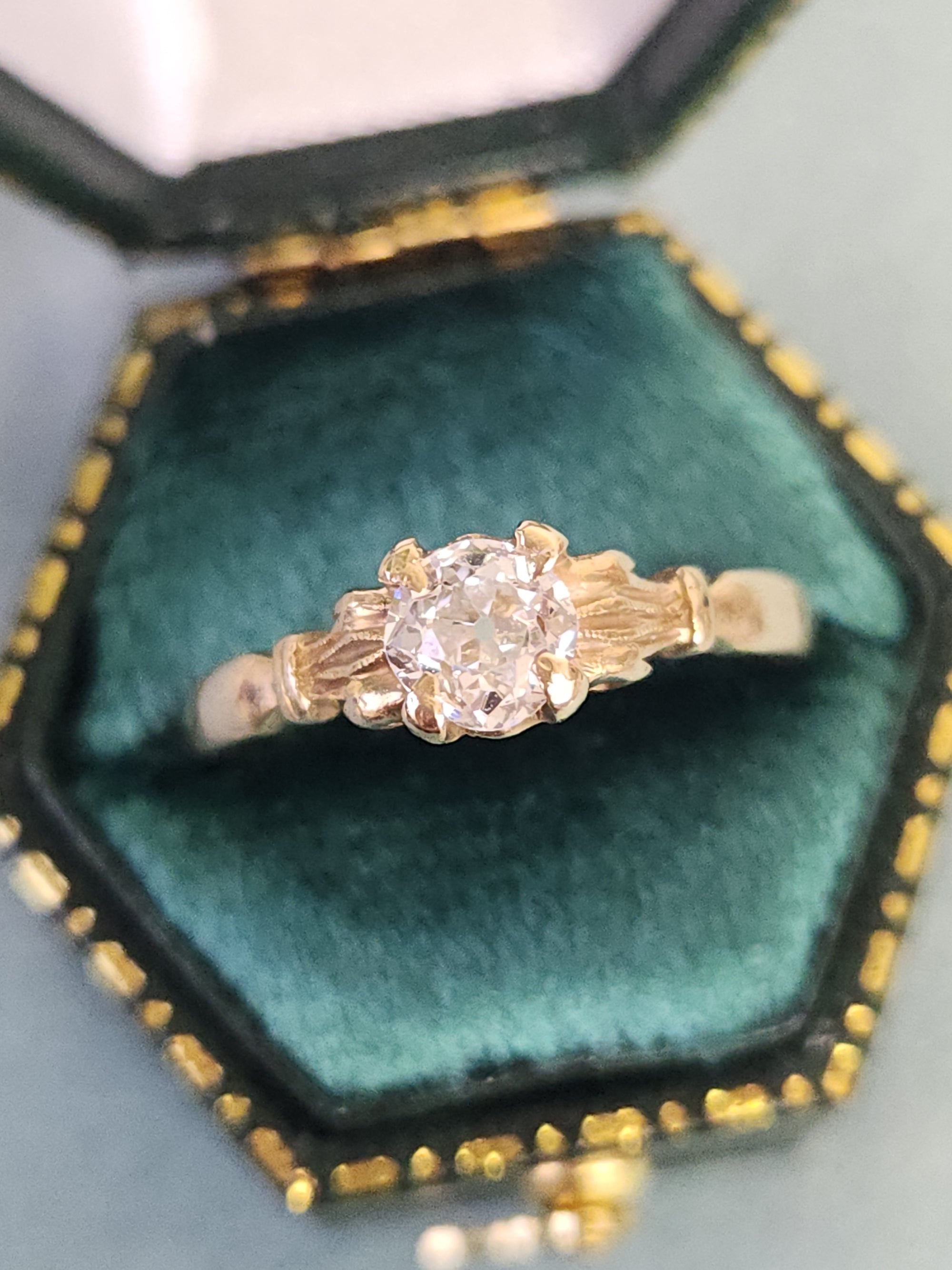 Petite Old European Cut Diamond Victorian Engagement Ring in 10k Yellow Gold