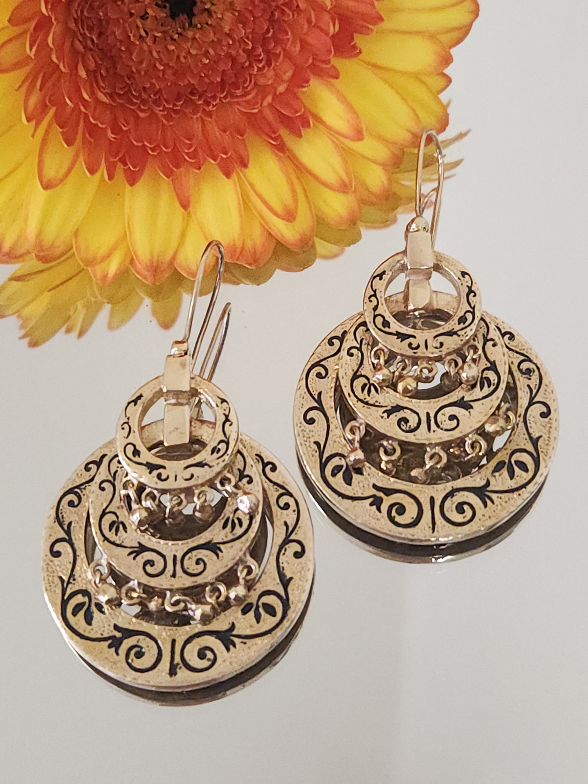 Exceptional Antique Victorian Mourning Drop Dangle Earrings in 14k Yellow Gold