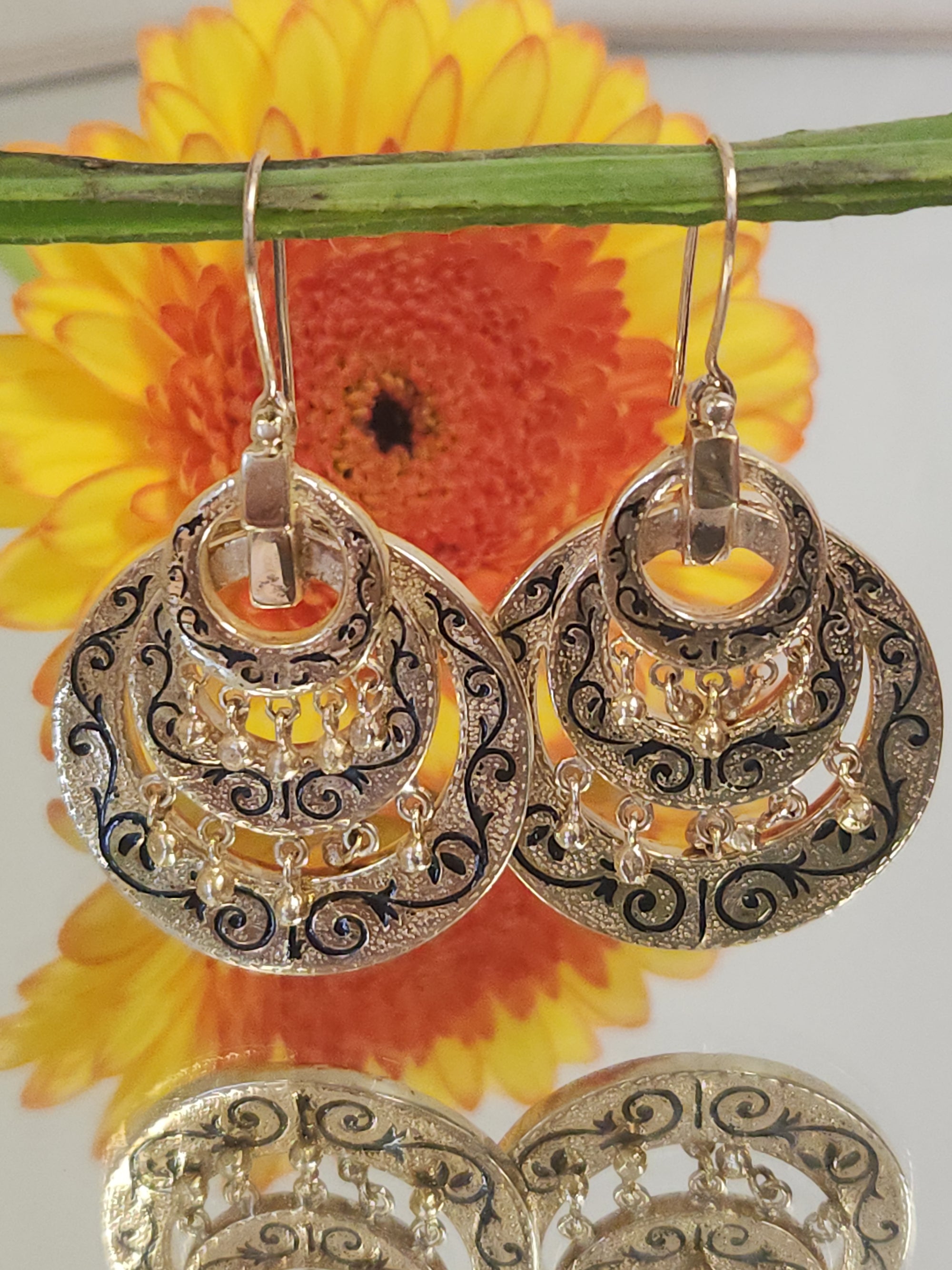 Exceptional Antique Victorian Mourning Drop Dangle Earrings in 14k Yellow Gold