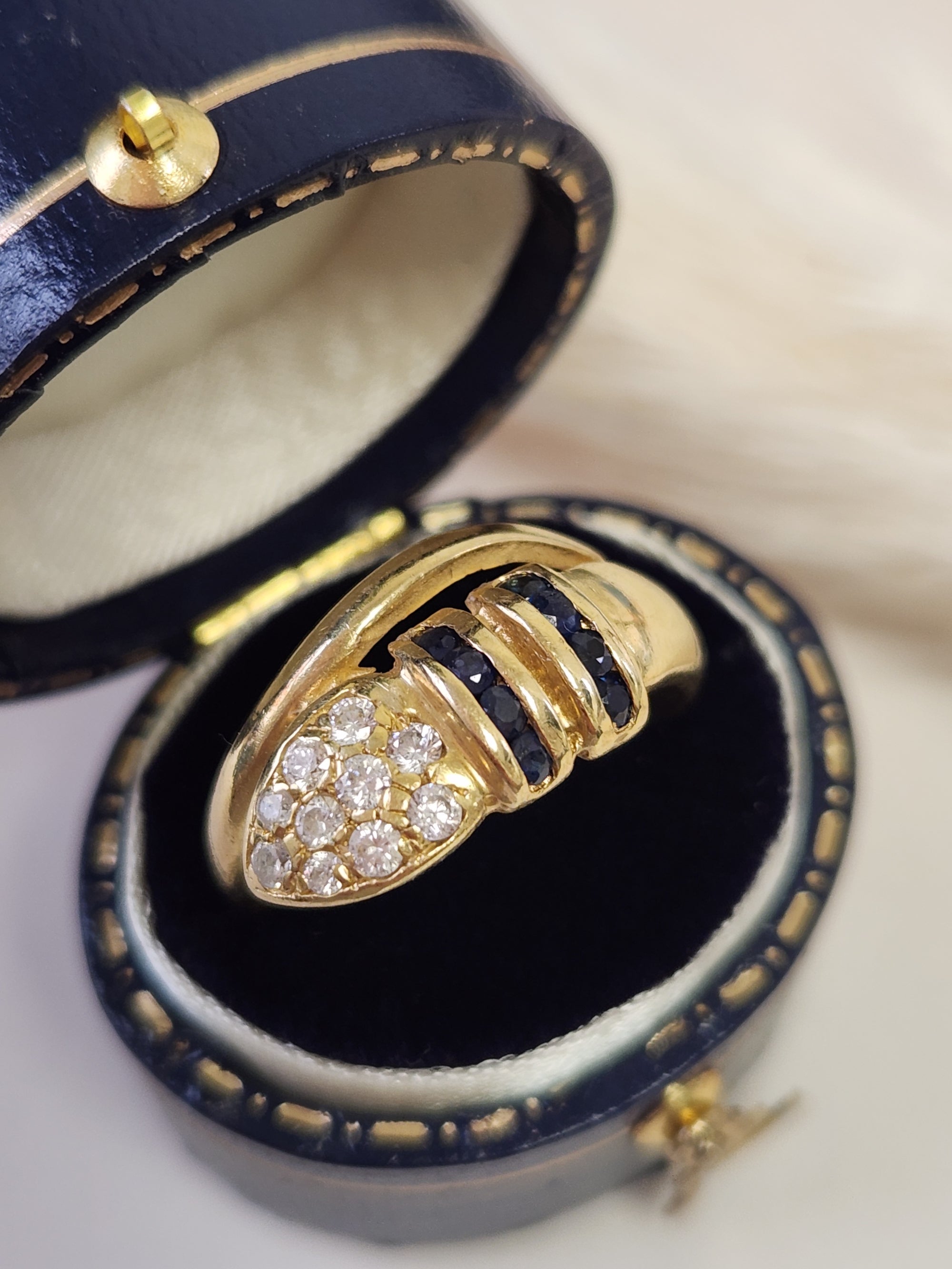 Vintage Diamond and Blue Sapphire Wrap Around Snake Ring in 18k Yellow Gold