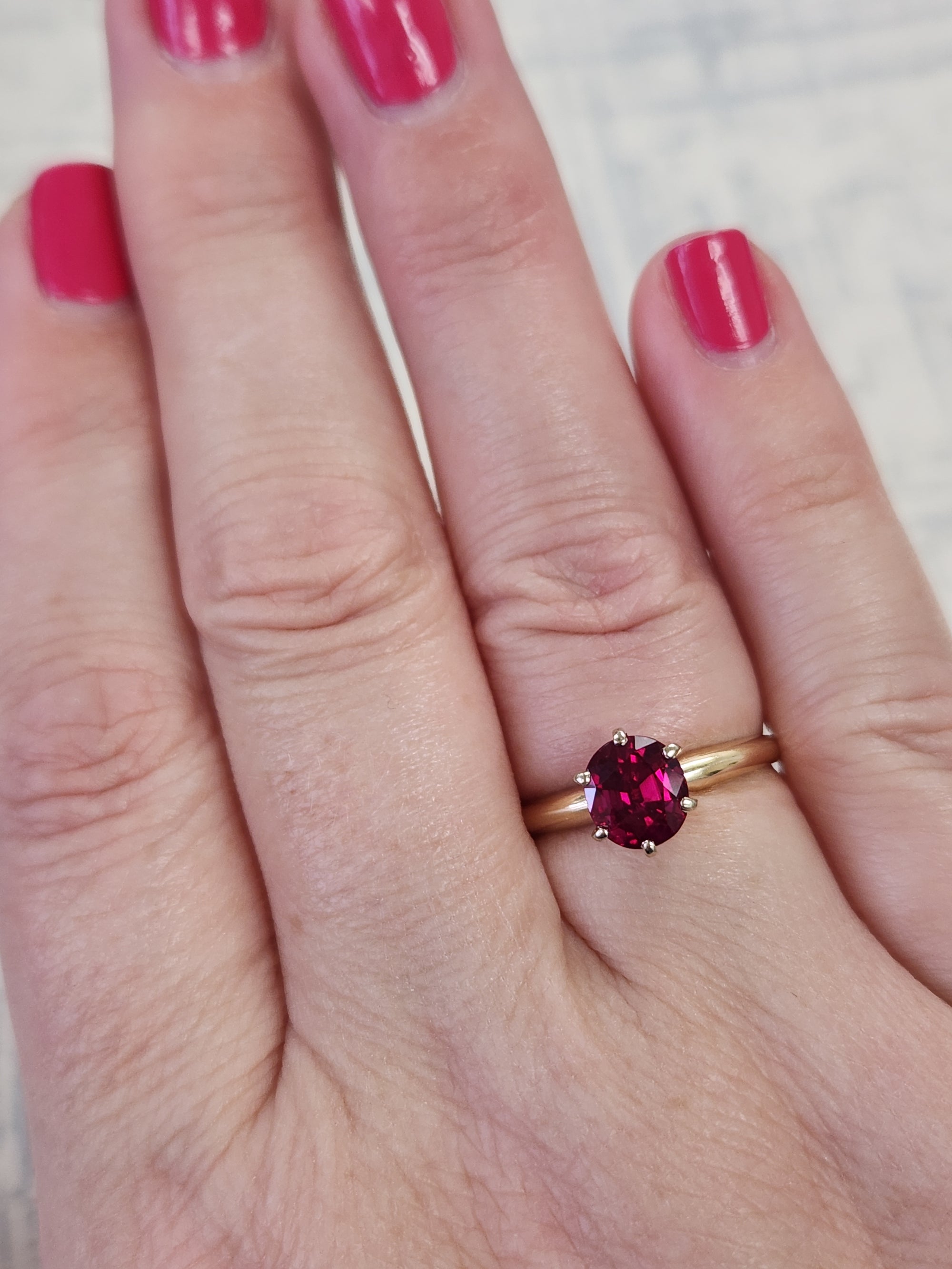 Rich Red Natural Ruby Solitaire Ring in 14k Yellow Gold
