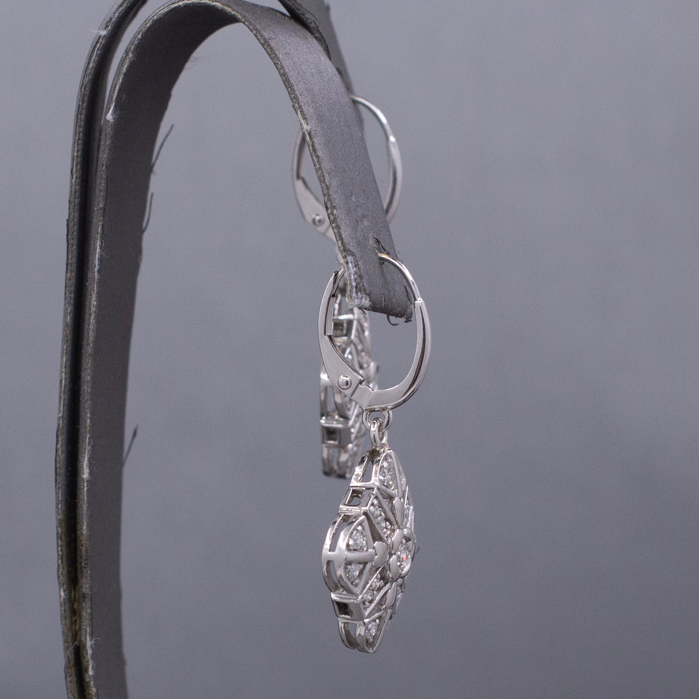 Diamond Snowflake Compass Pierced Dangle Earrings in 14k White Gold