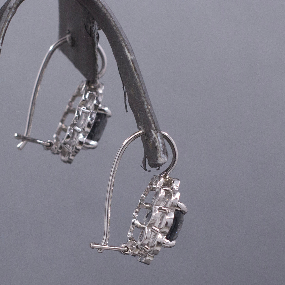 Stunning Silver Grey Spinel and Diamond Drop Earrings in 14k White Gold
