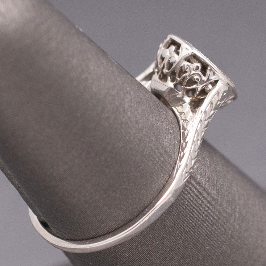 Art Deco Petite Old European Cut Diamond Cluster Engagement Ring in 14k White Gold
