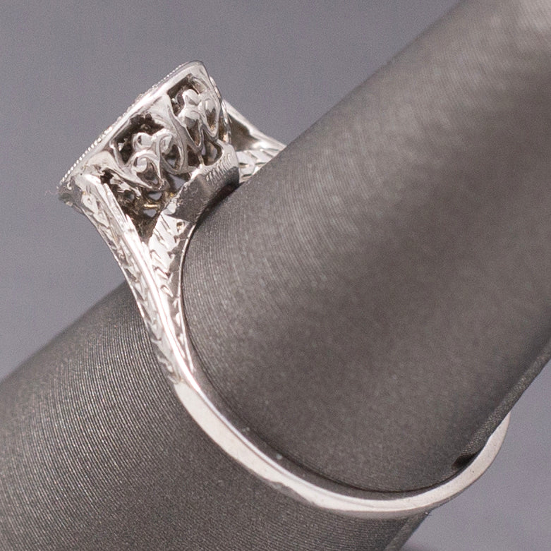 Art Deco Petite Old European Cut Diamond Cluster Engagement Ring in 14k White Gold