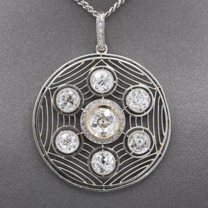Exquisite Art Deco Old Mine Cut Diamond Spiderweb Pendant Necklace in Platinum and 14k White Gold