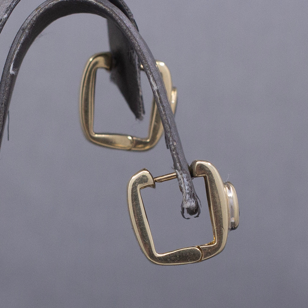 Vintage Bezel Set Blue Sapphire Huggie Hoop Earrings in 14k Yellow Gold