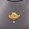 Gorgeous Art Nouveau Woman's Profile Necklace with Pearl Drop in 14k Yellow Gold