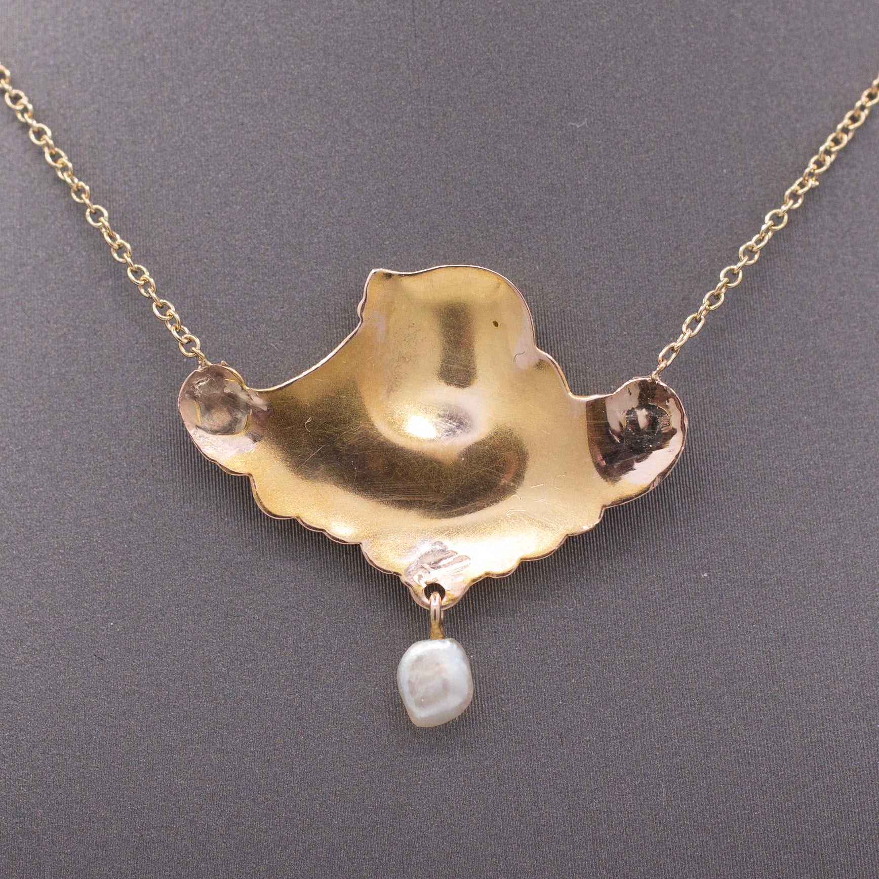 Gorgeous Art Nouveau Woman's Profile Necklace with Pearl Drop in 14k Yellow Gold