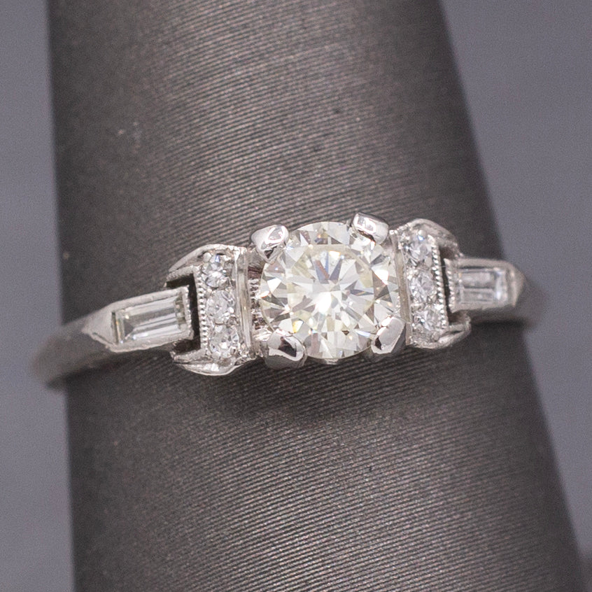 Late Art Deco Petite Diamond Engagement Ring in Platinum