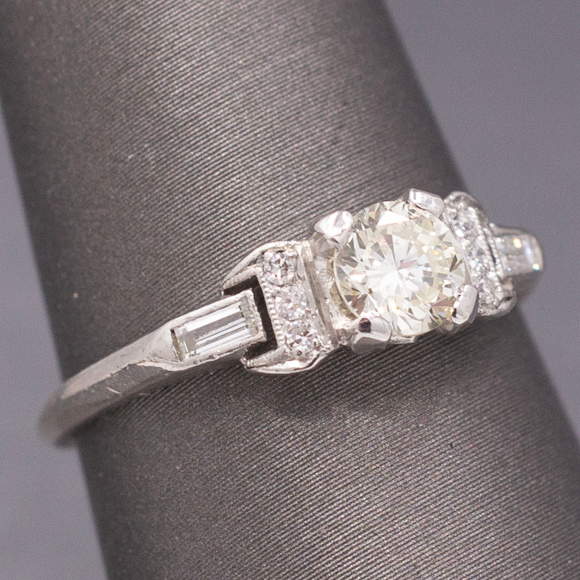 Late Art Deco Petite Diamond Engagement Ring in Platinum