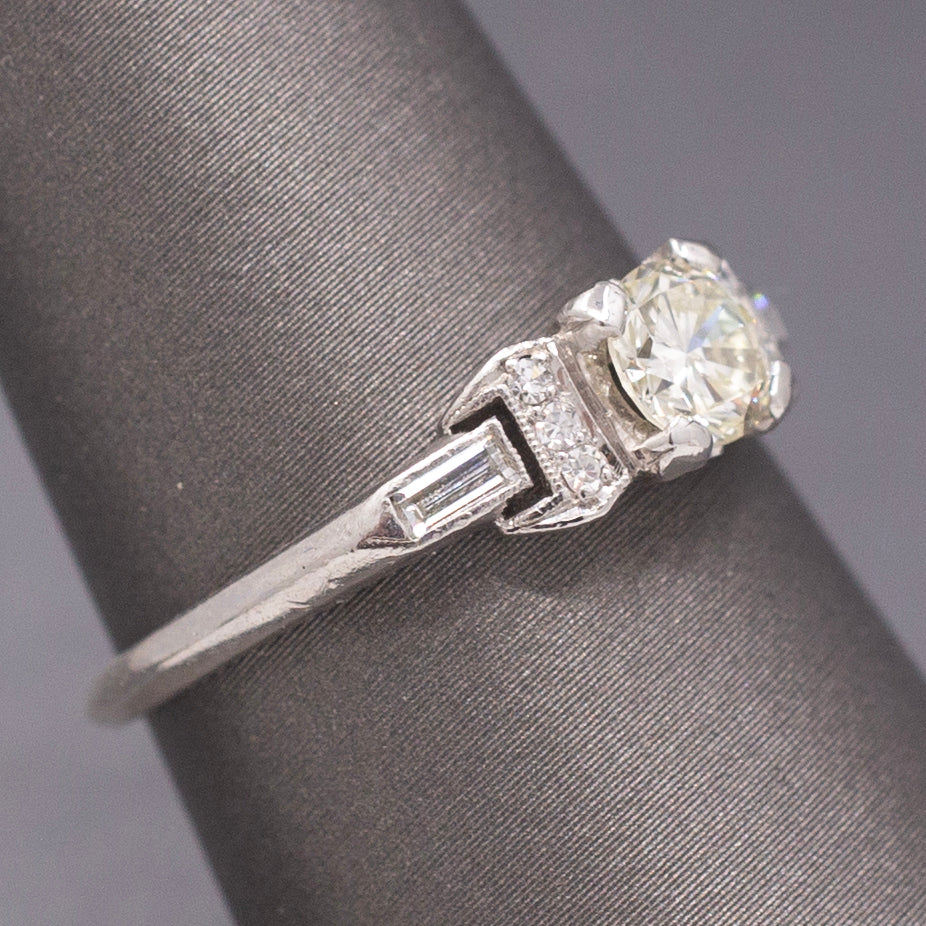 Late Art Deco Petite Diamond Engagement Ring in Platinum