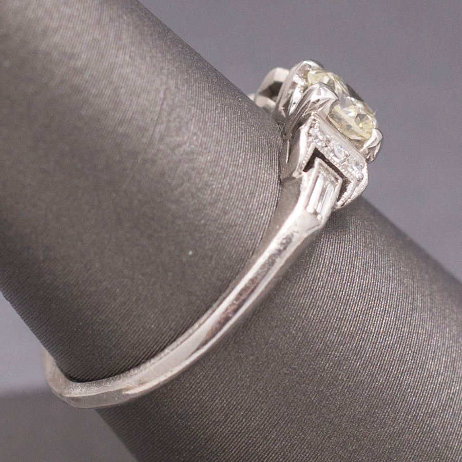 Late Art Deco Petite Diamond Engagement Ring in Platinum