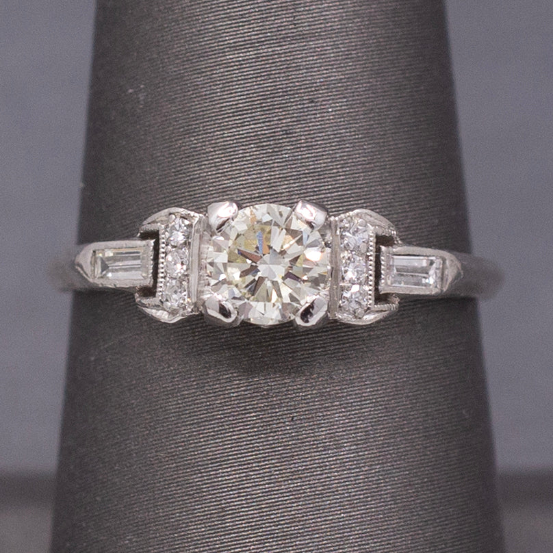 Late Art Deco Petite Diamond Engagement Ring in Platinum