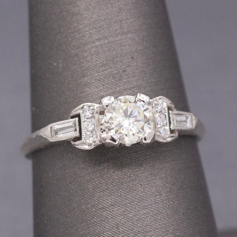 Late Art Deco Petite Diamond Engagement Ring in Platinum