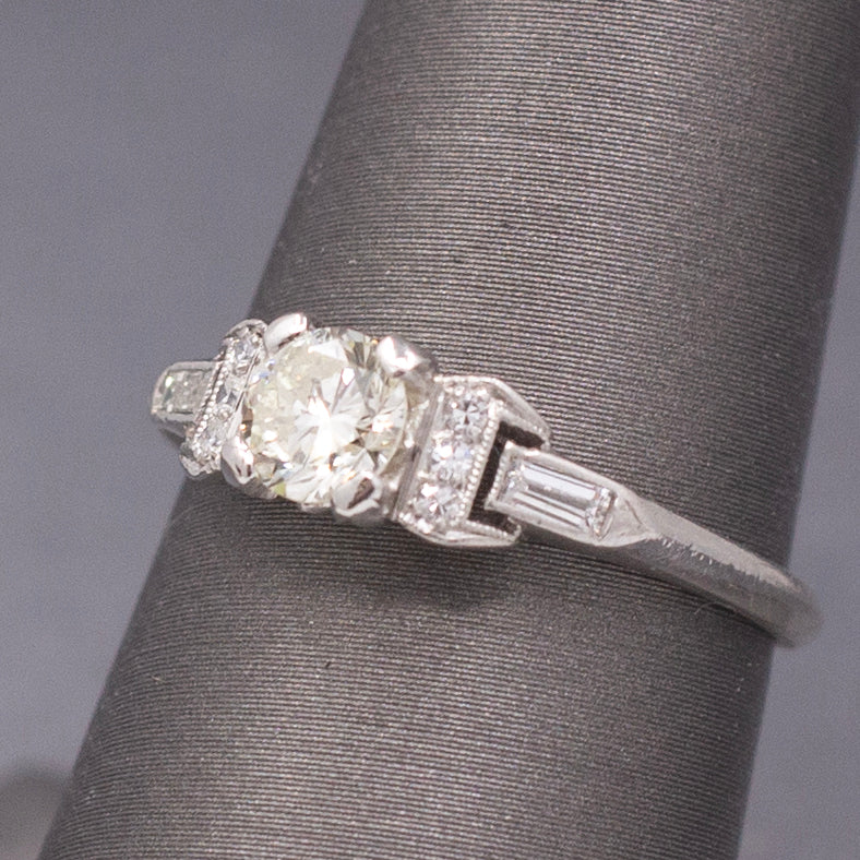 Late Art Deco Petite Diamond Engagement Ring in Platinum