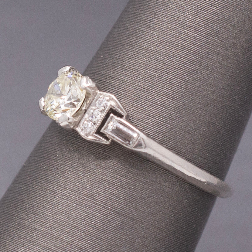 Late Art Deco Petite Diamond Engagement Ring in Platinum