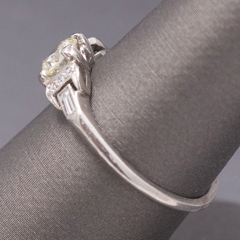 Late Art Deco Petite Diamond Engagement Ring in Platinum