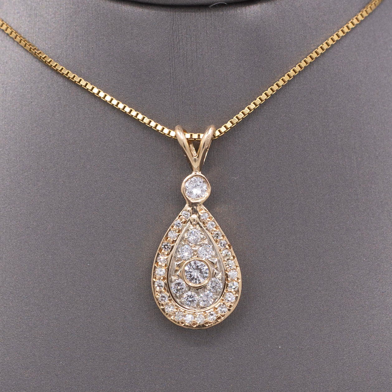 Teardrop Diamond Cluster Pendant Necklace in 14k Yellow Gold