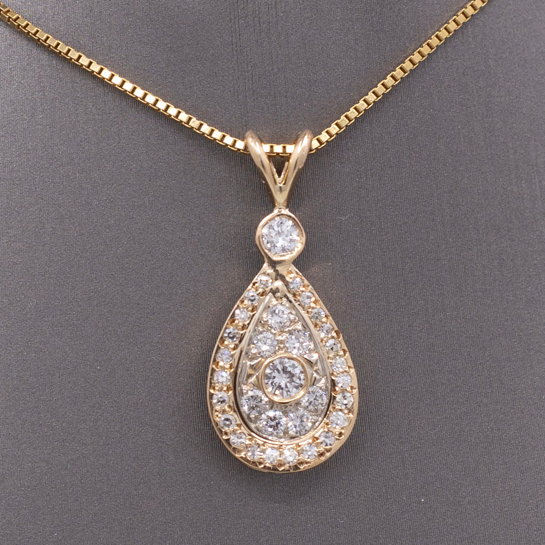 Teardrop Diamond Cluster Pendant Necklace in 14k Yellow Gold