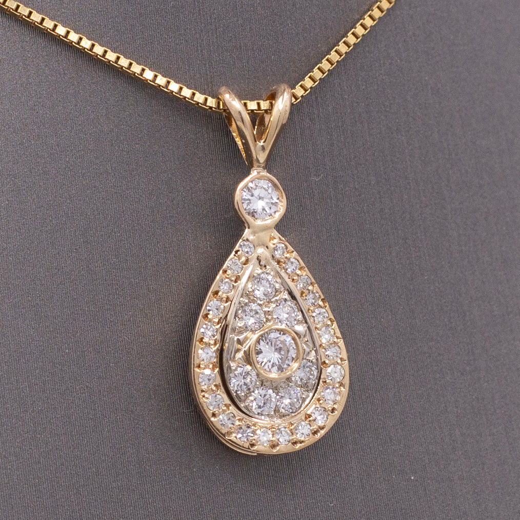 Teardrop Diamond Cluster Pendant Necklace in 14k Yellow Gold