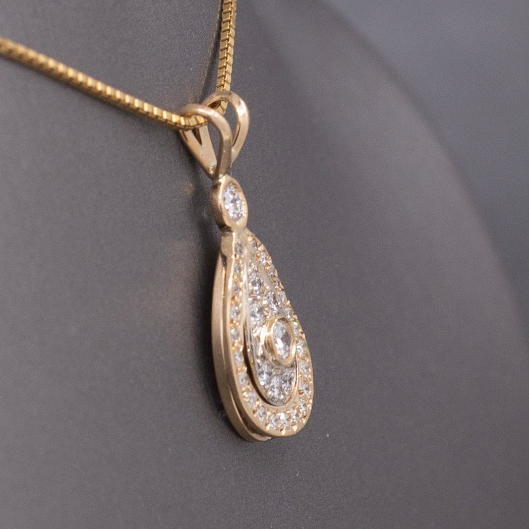 Teardrop Diamond Cluster Pendant Necklace in 14k Yellow Gold