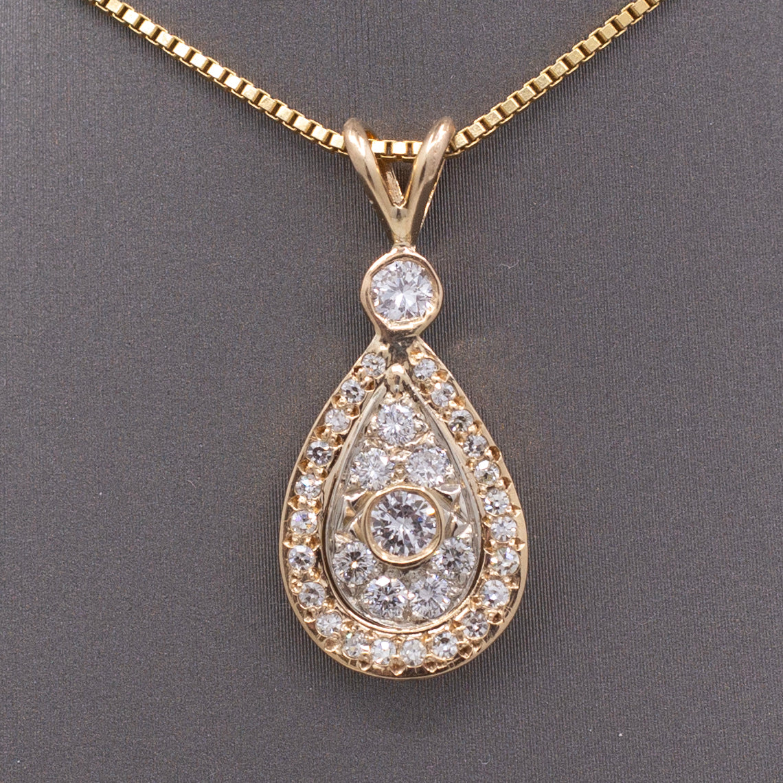 Teardrop Diamond Cluster Pendant Necklace in 14k Yellow Gold