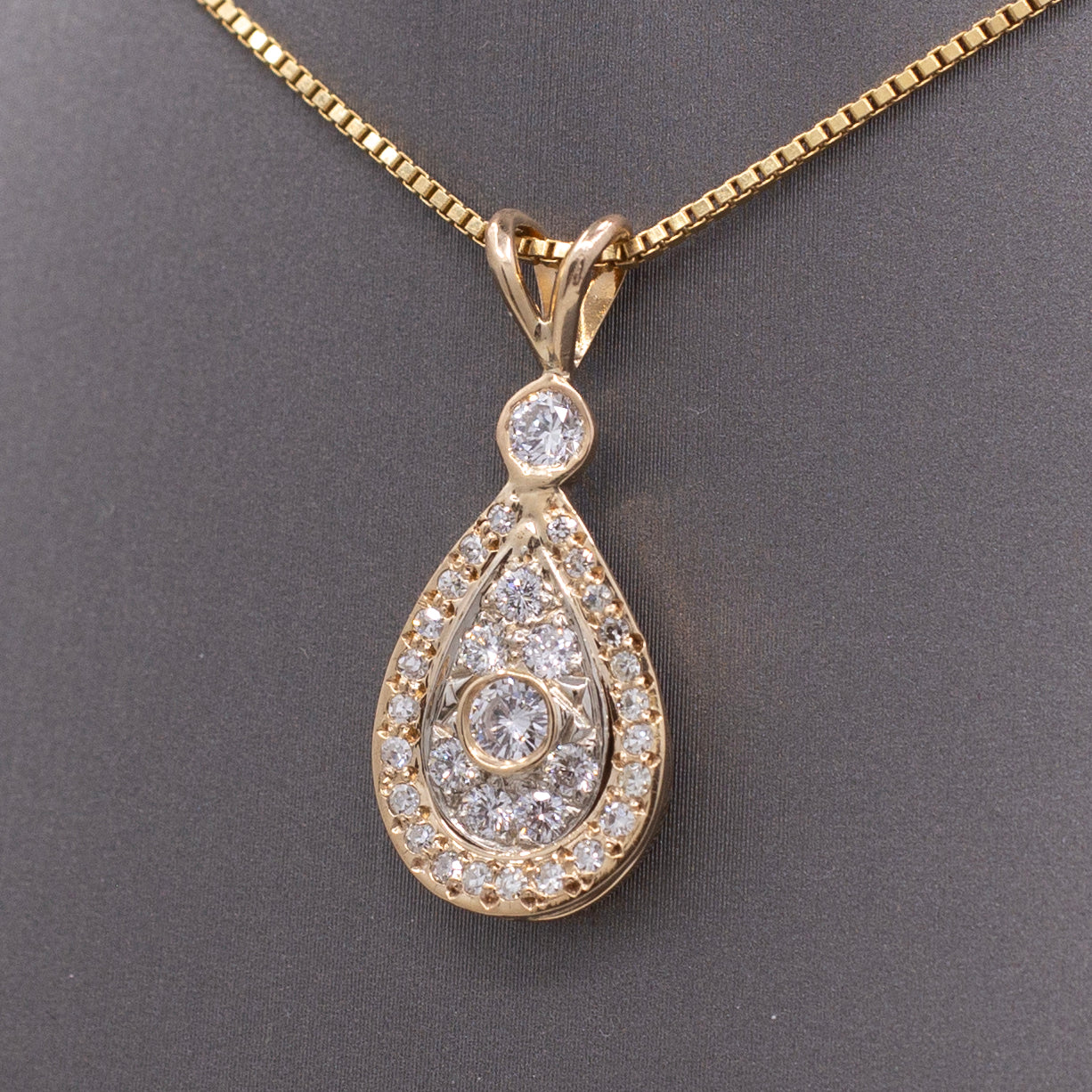 Teardrop Diamond Cluster Pendant Necklace in 14k Yellow Gold