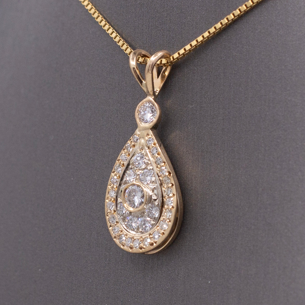 Teardrop Diamond Cluster Pendant Necklace in 14k Yellow Gold