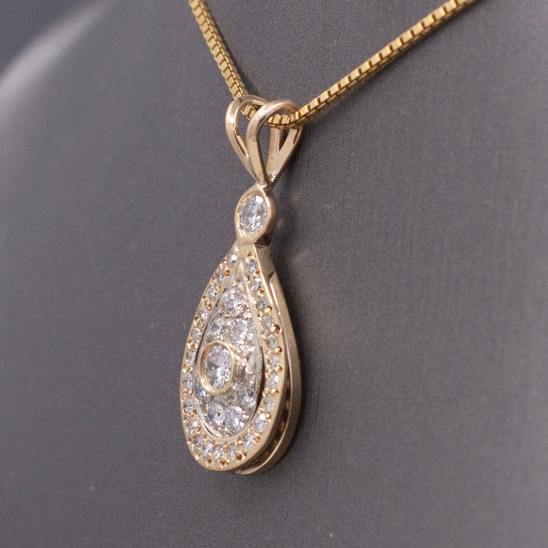 Teardrop Diamond Cluster Pendant Necklace in 14k Yellow Gold