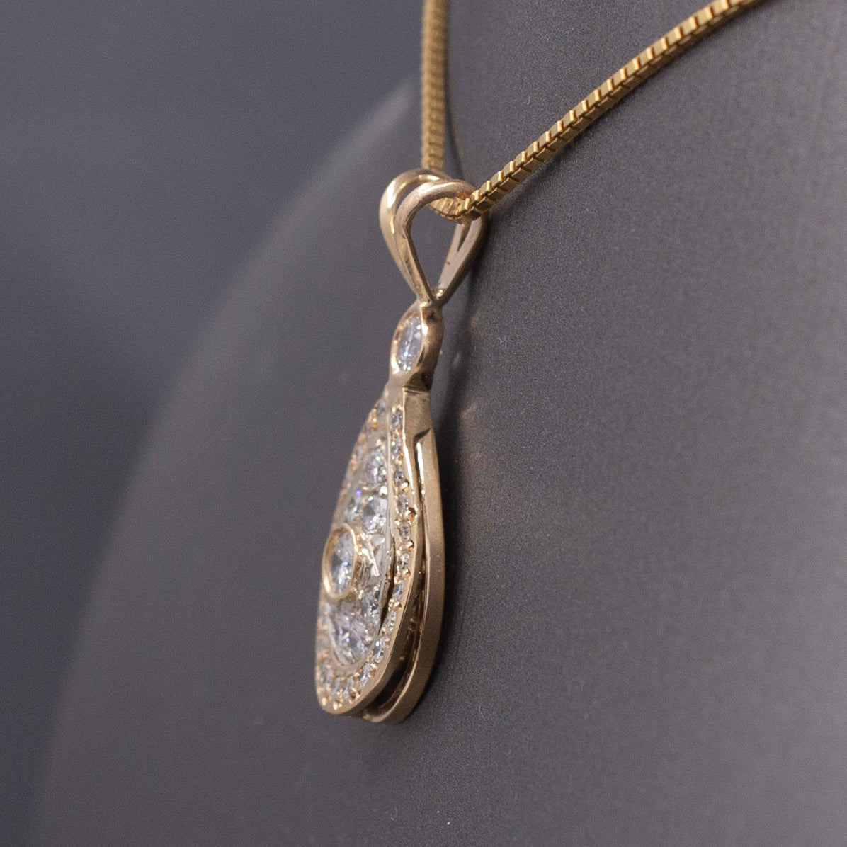Teardrop Diamond Cluster Pendant Necklace in 14k Yellow Gold