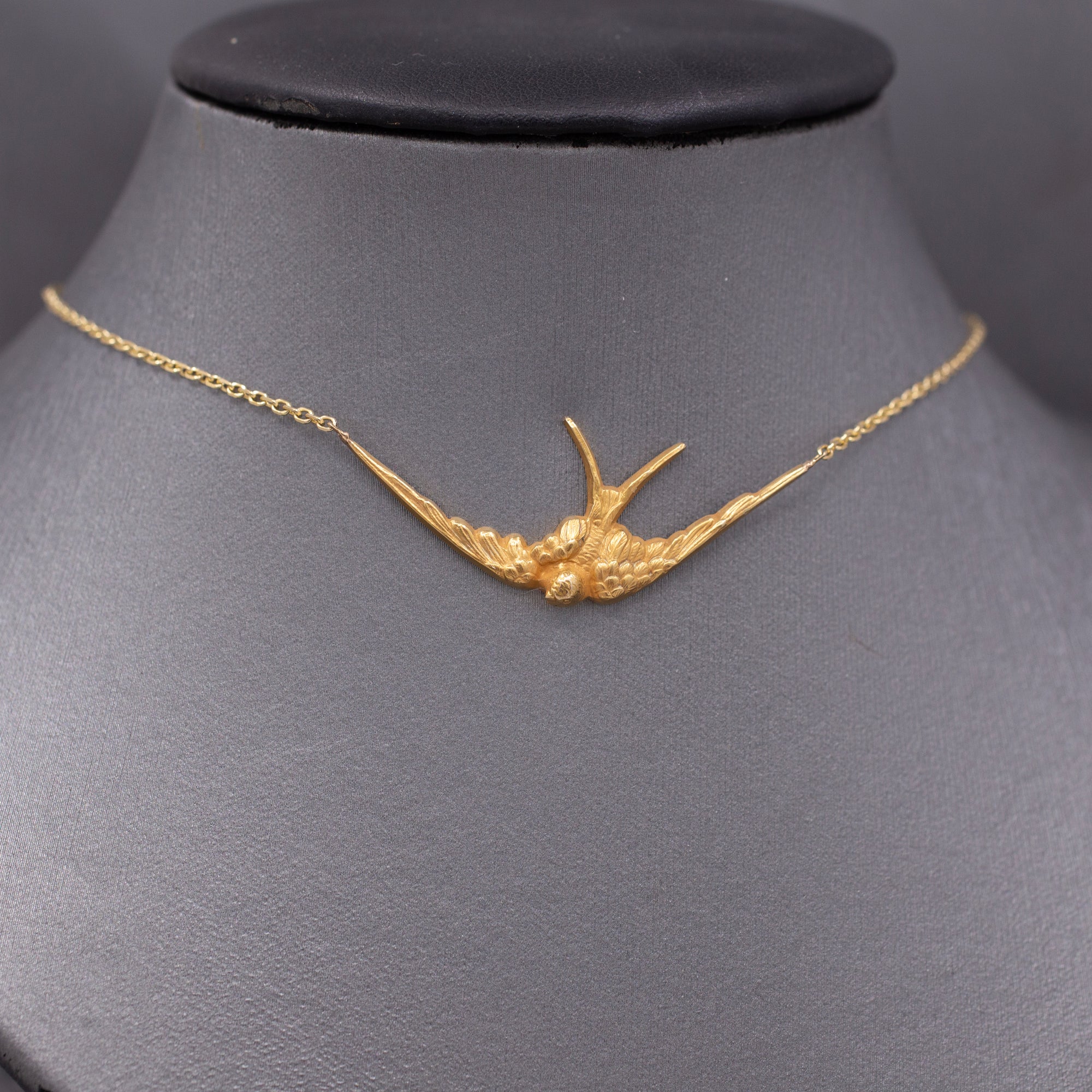 Antique Victorian Swallow Bird Necklace in 14k Yellow Gold