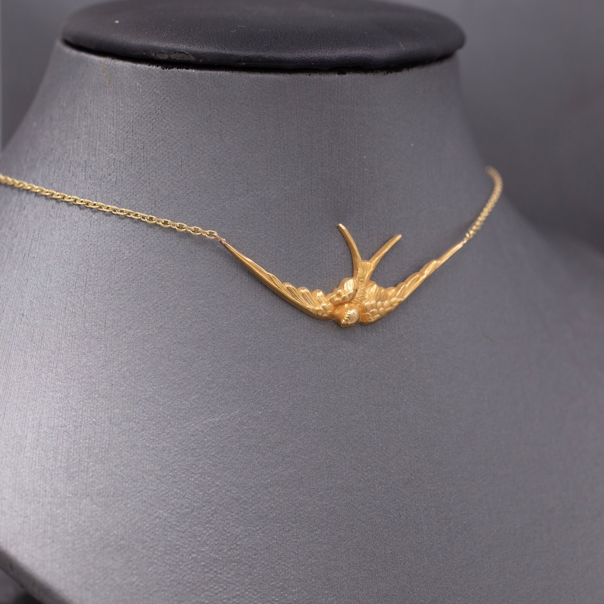 Antique Victorian Swallow Bird Necklace in 14k Yellow Gold