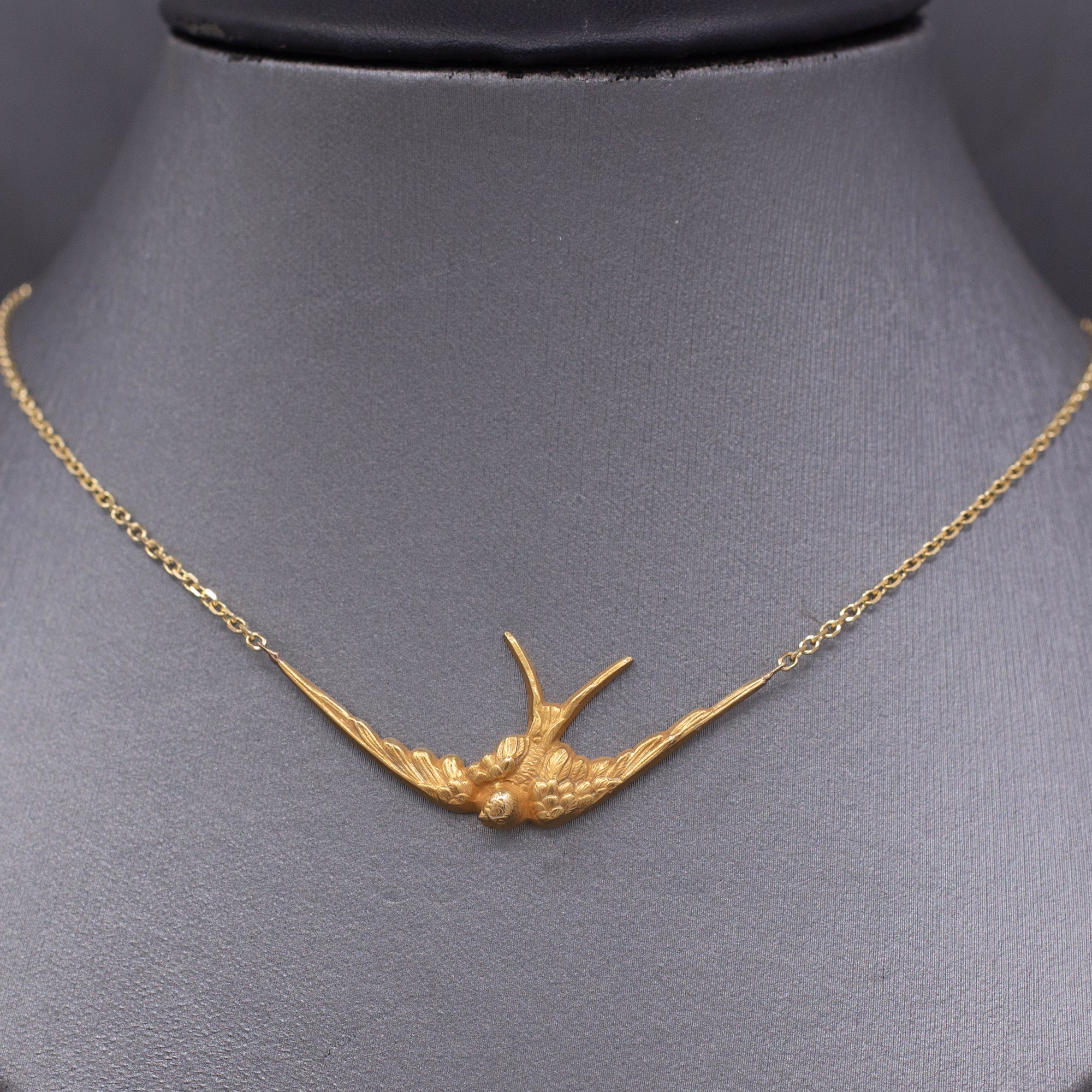 Antique Victorian Swallow Bird Necklace in 14k Yellow Gold