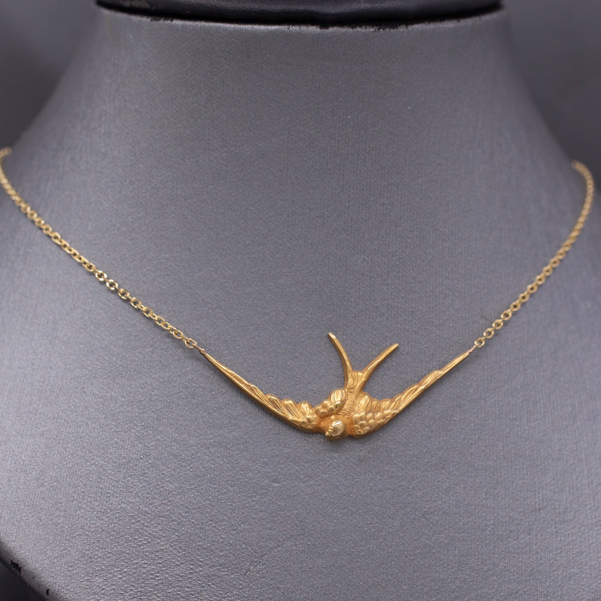 Antique Victorian Swallow Bird Necklace in 14k Yellow Gold