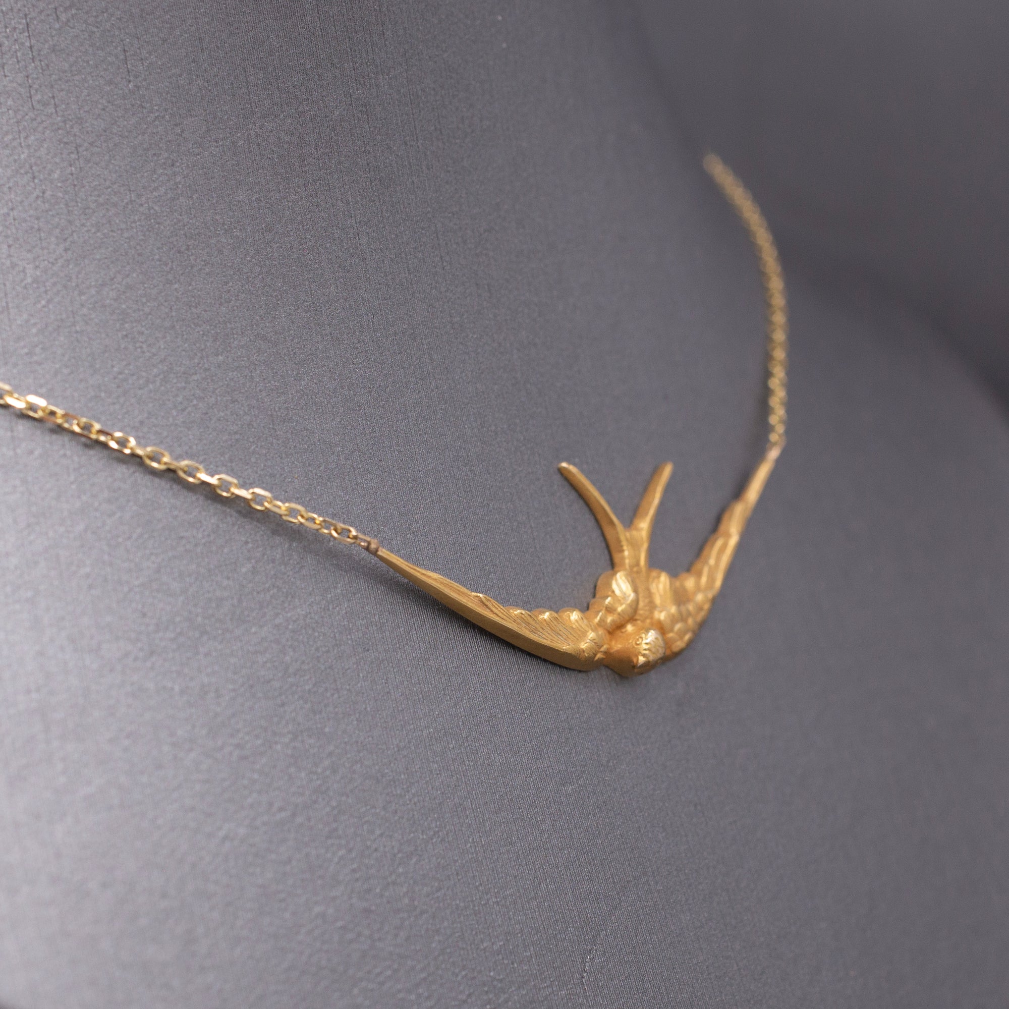 Antique Victorian Swallow Bird Necklace in 14k Yellow Gold