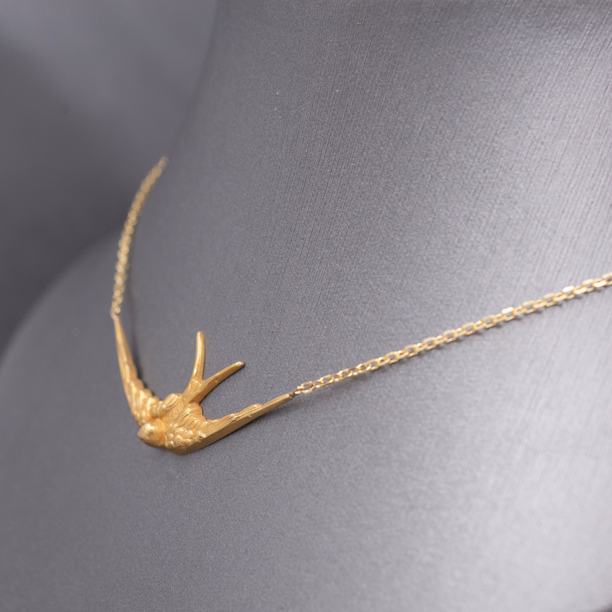 Antique Victorian Swallow Bird Necklace in 14k Yellow Gold