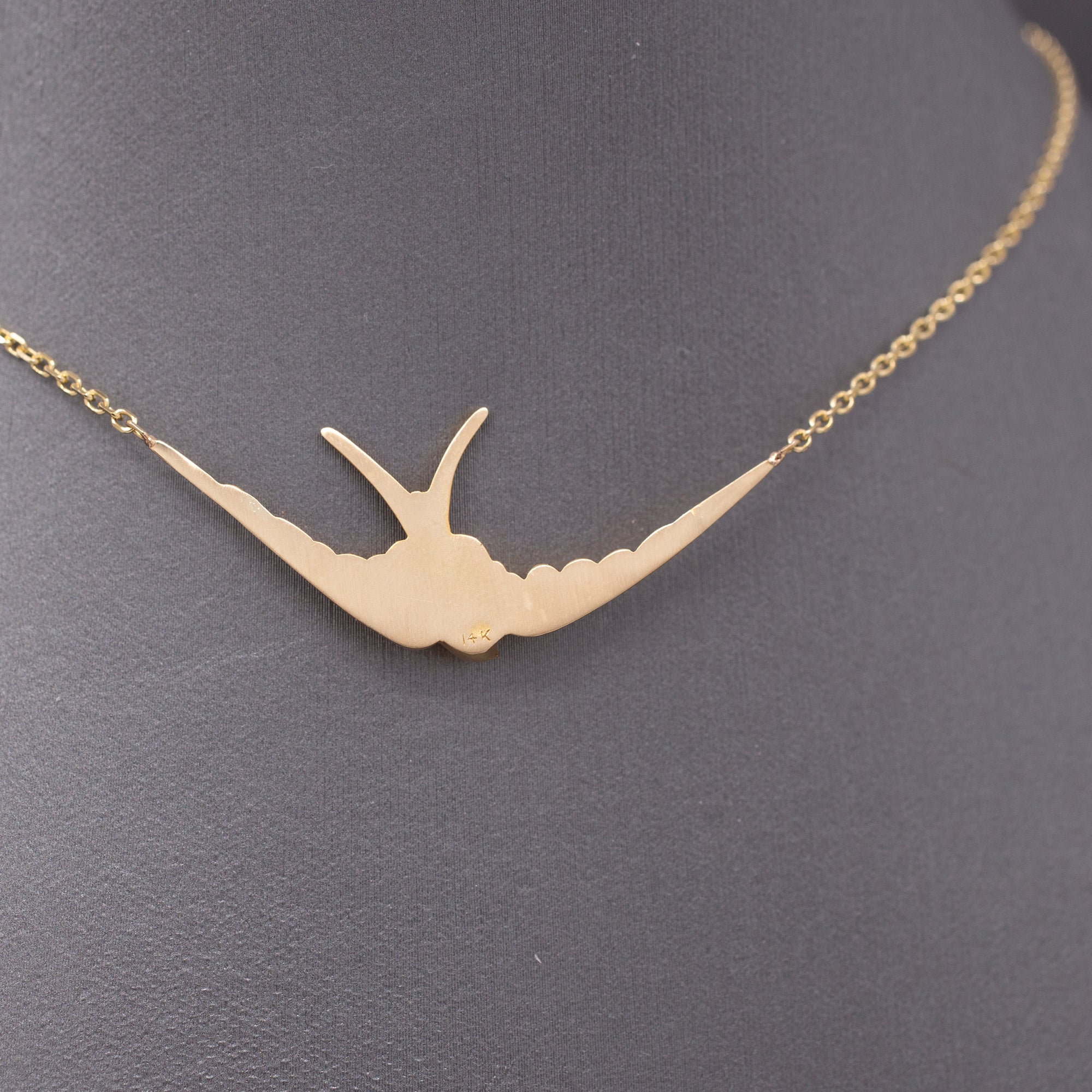 Antique Victorian Swallow Bird Necklace in 14k Yellow Gold