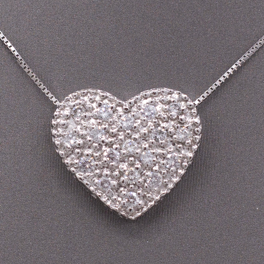 Vintage Pave' Diamond Heart Pendant Necklace in Platinum