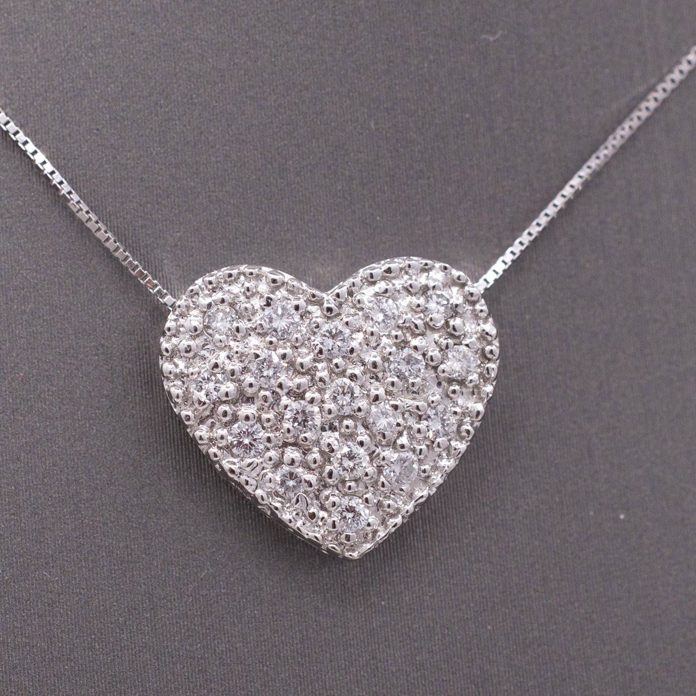 Vintage Pave' Diamond Heart Pendant Necklace in Platinum