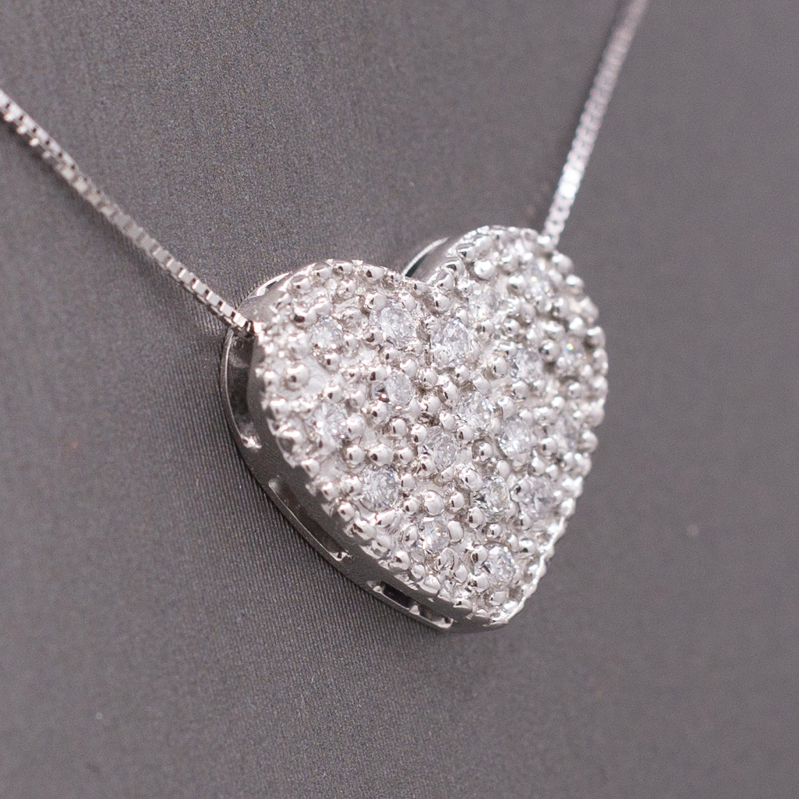 Vintage Pave' Diamond Heart Pendant Necklace in Platinum