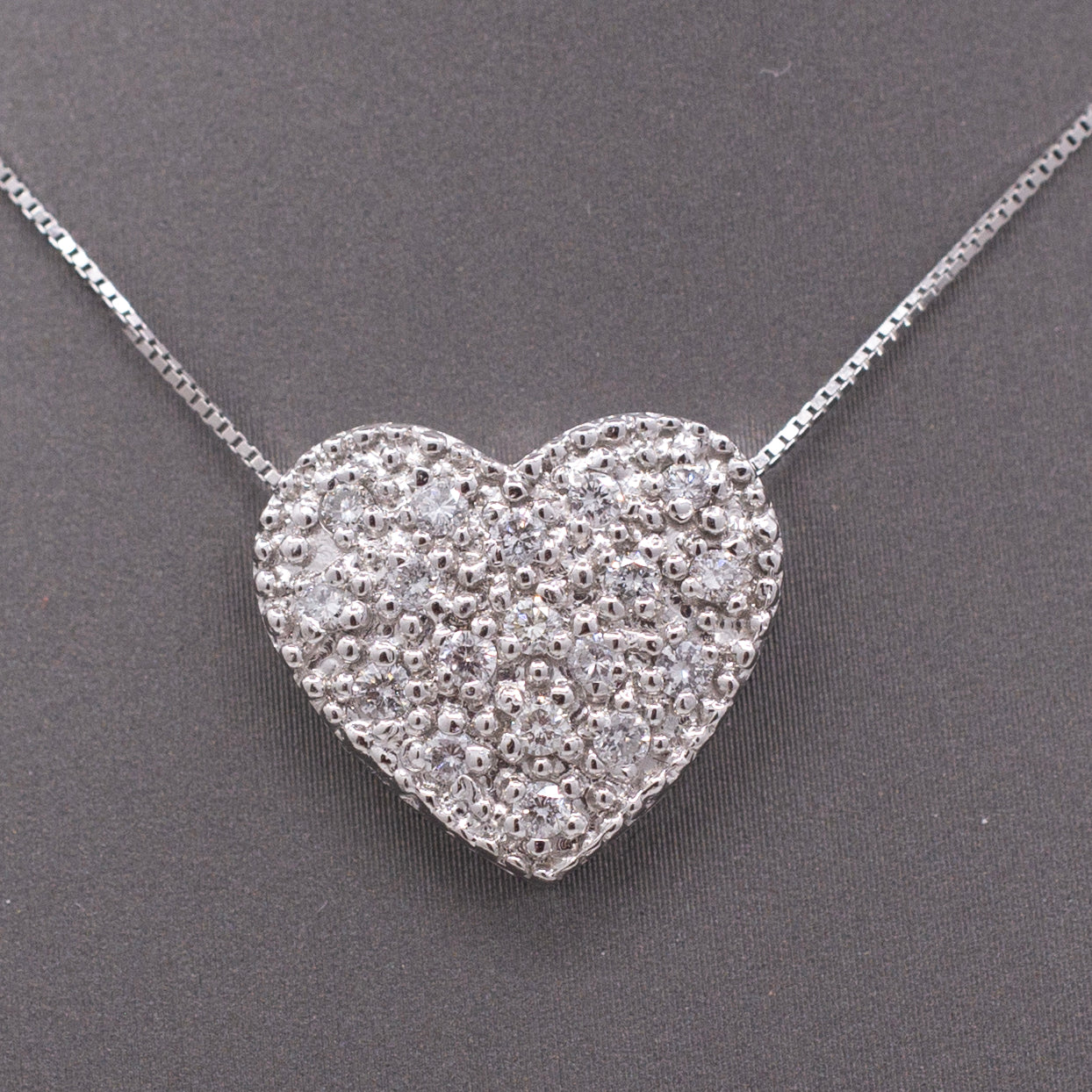 Vintage Pave' Diamond Heart Pendant Necklace in Platinum
