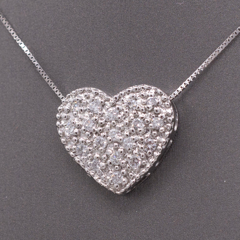 Vintage Pave' Diamond Heart Pendant Necklace in Platinum