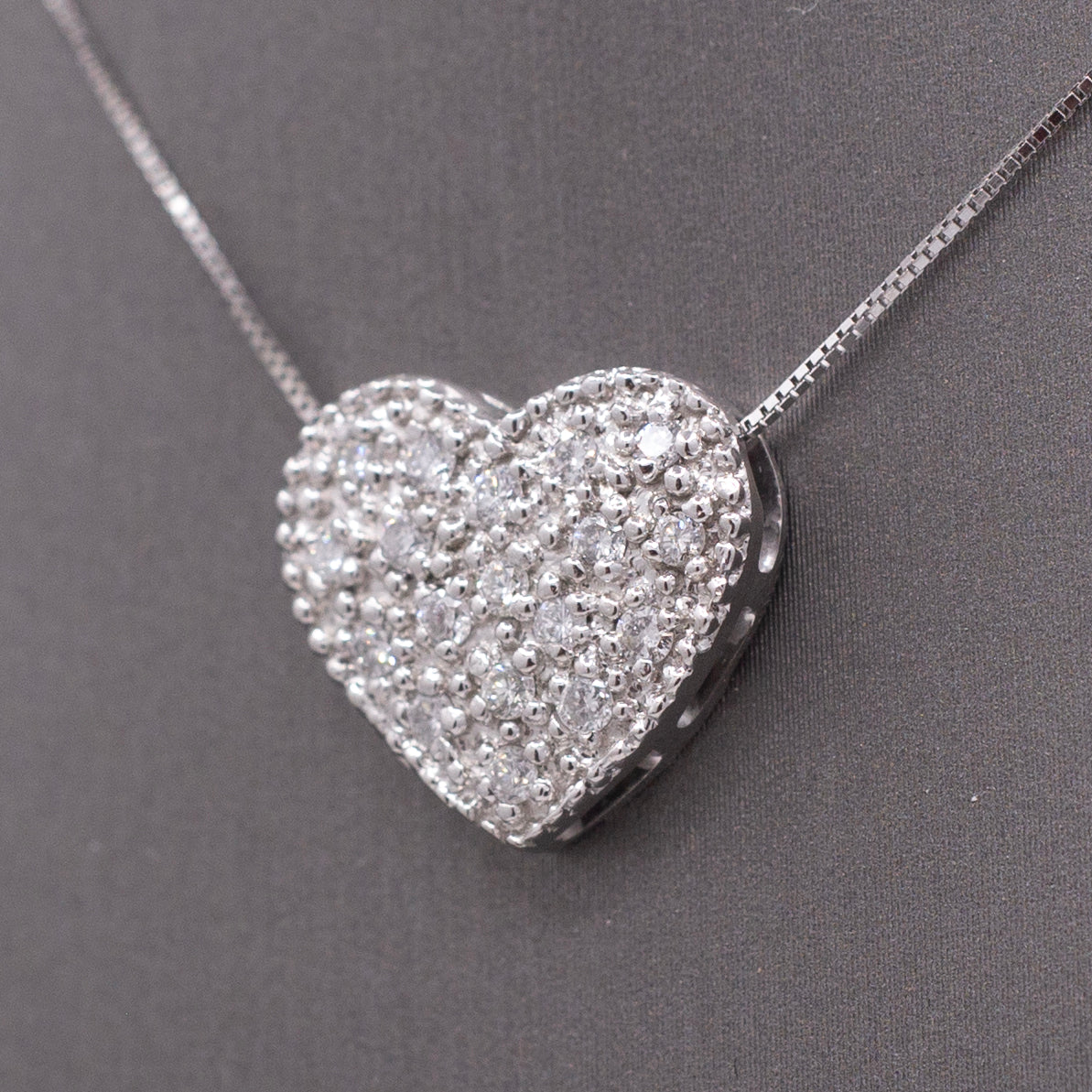 Vintage Pave' Diamond Heart Pendant Necklace in Platinum