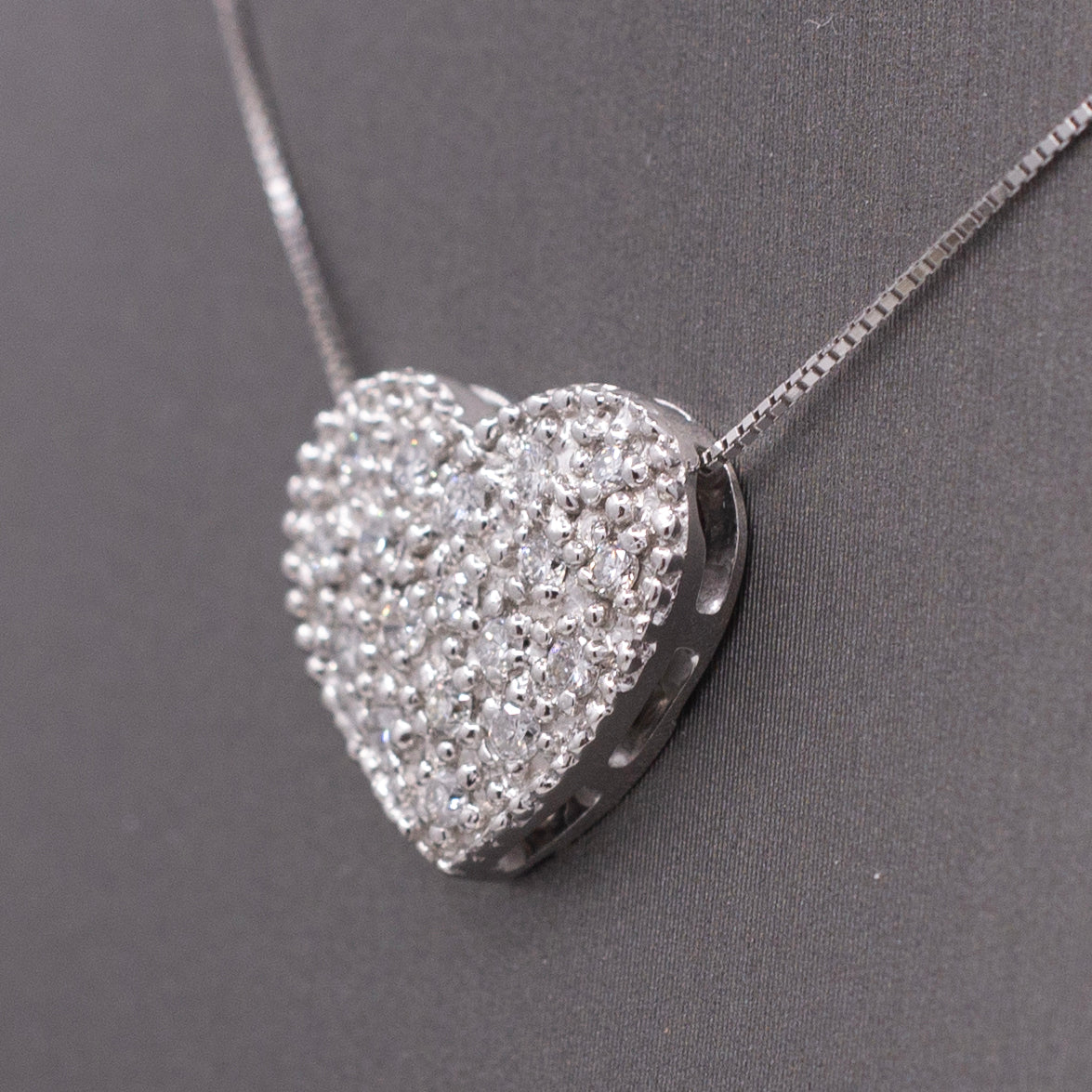 Vintage Pave' Diamond Heart Pendant Necklace in Platinum