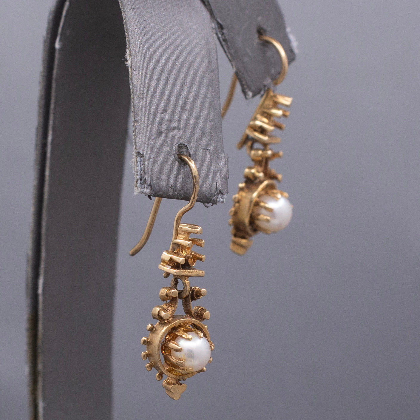 Antique Victorian Pearl Drop Earrings in 14k Yellow Gold