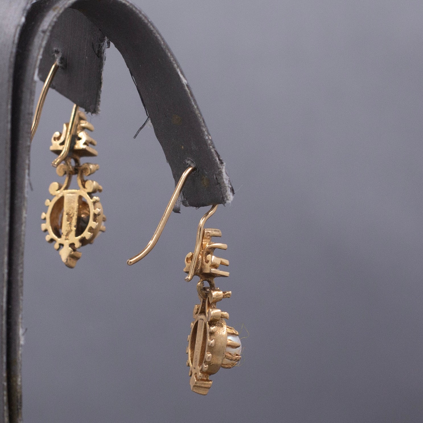 Antique Victorian Pearl Drop Earrings in 14k Yellow Gold