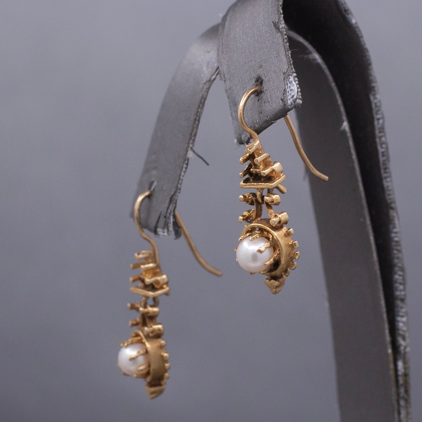 Antique Victorian Pearl Drop Earrings in 14k Yellow Gold