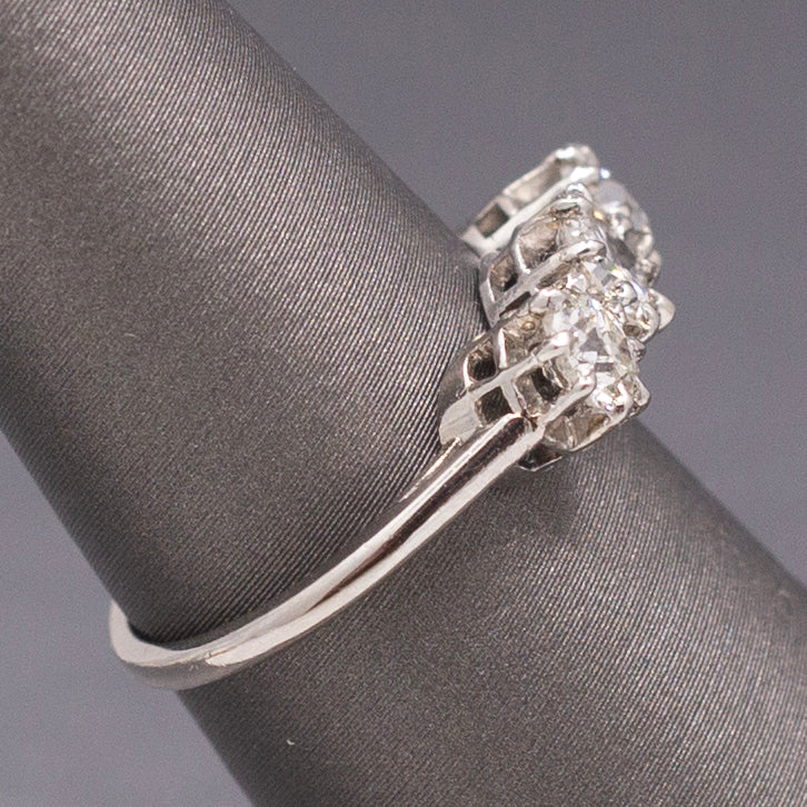 Art Deco Three Stone Old Mine Cut and Old European Cut Diamond Ring in Platinum