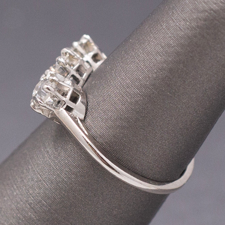Art Deco Three Stone Old Mine Cut and Old European Cut Diamond Ring in Platinum